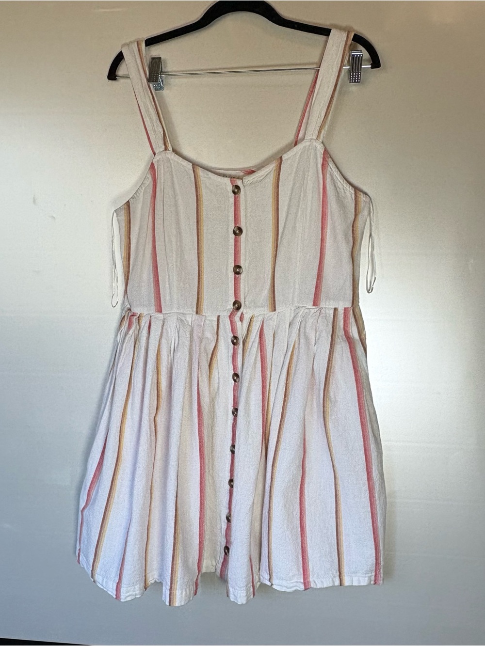 Roxy Striped Button-Front Summer Sundress in White with Pink & Tan